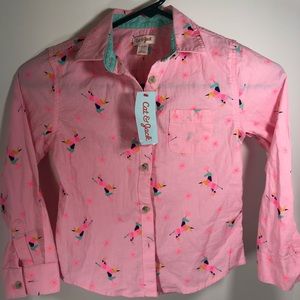 Cat and jack pink unicorn button up girls shirt